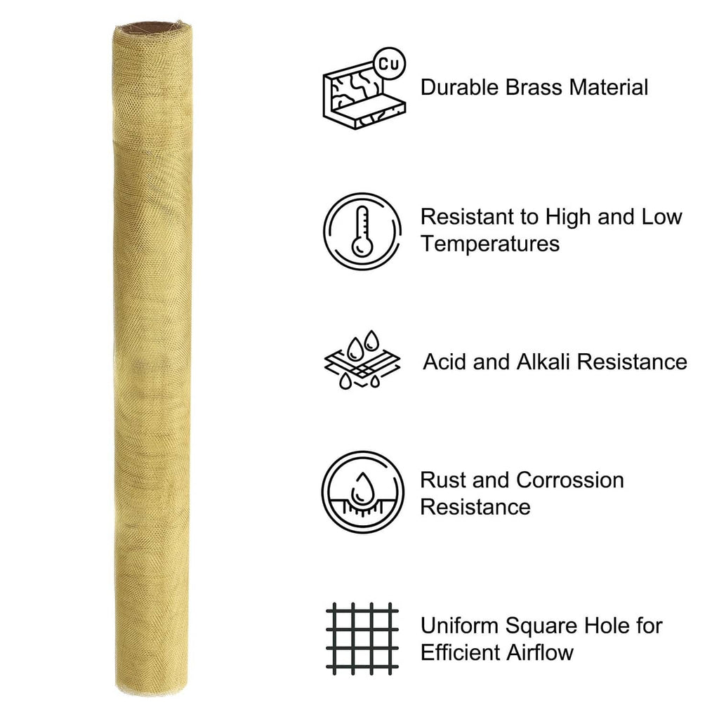 Brass woven wire mesh roll, upright roll showing uniform square hole pattern