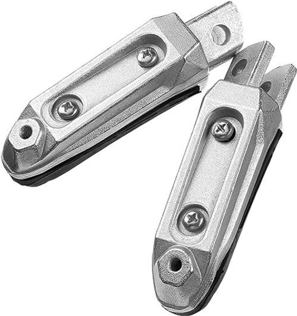 Front footrest mounts with silver metal brackets and screws, shown as a pair.