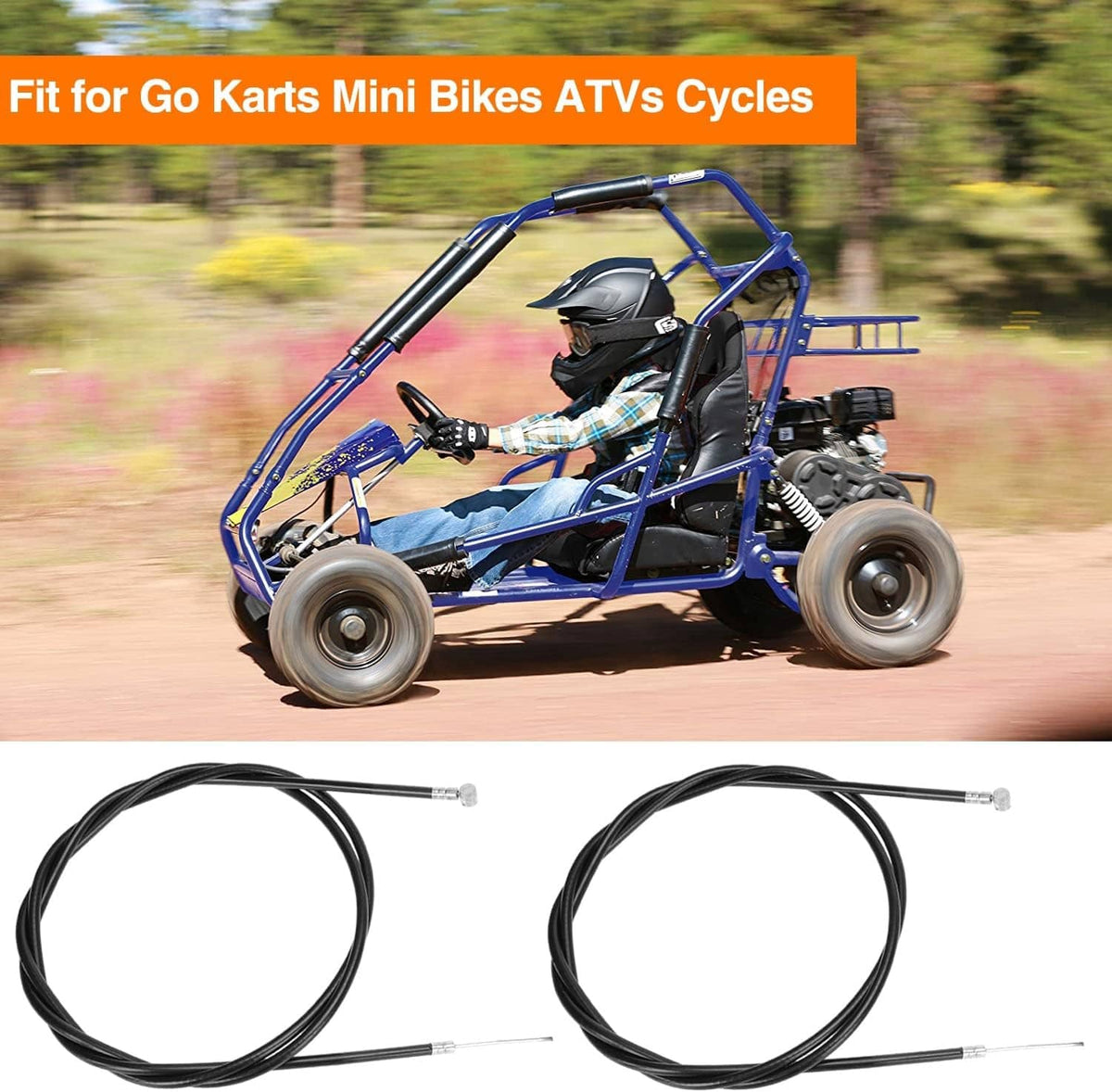 Two universal throttle cables shown together, black wire with silver barrel ends.