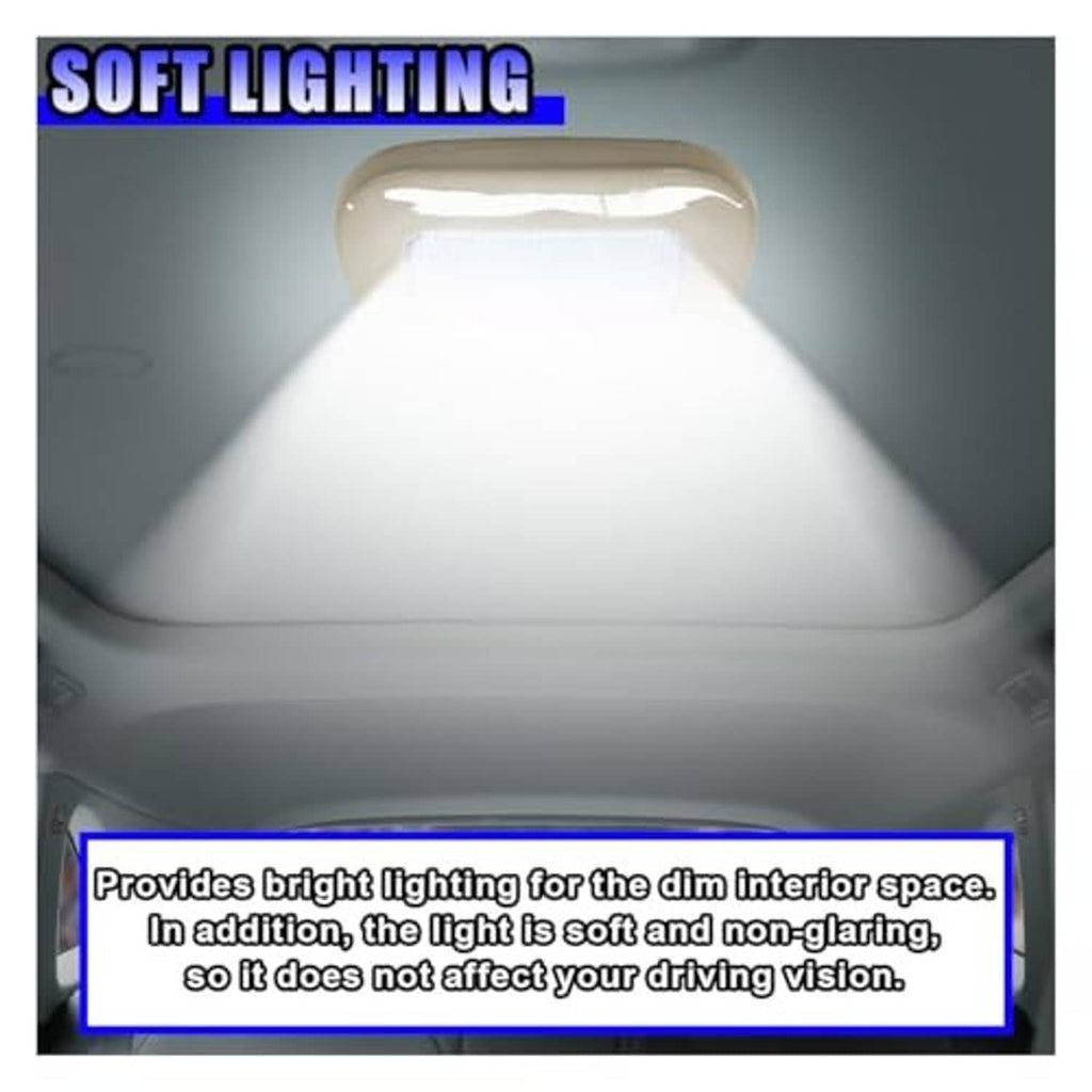 Beige dome light showing soft bright illumination inside vehicle cabin
