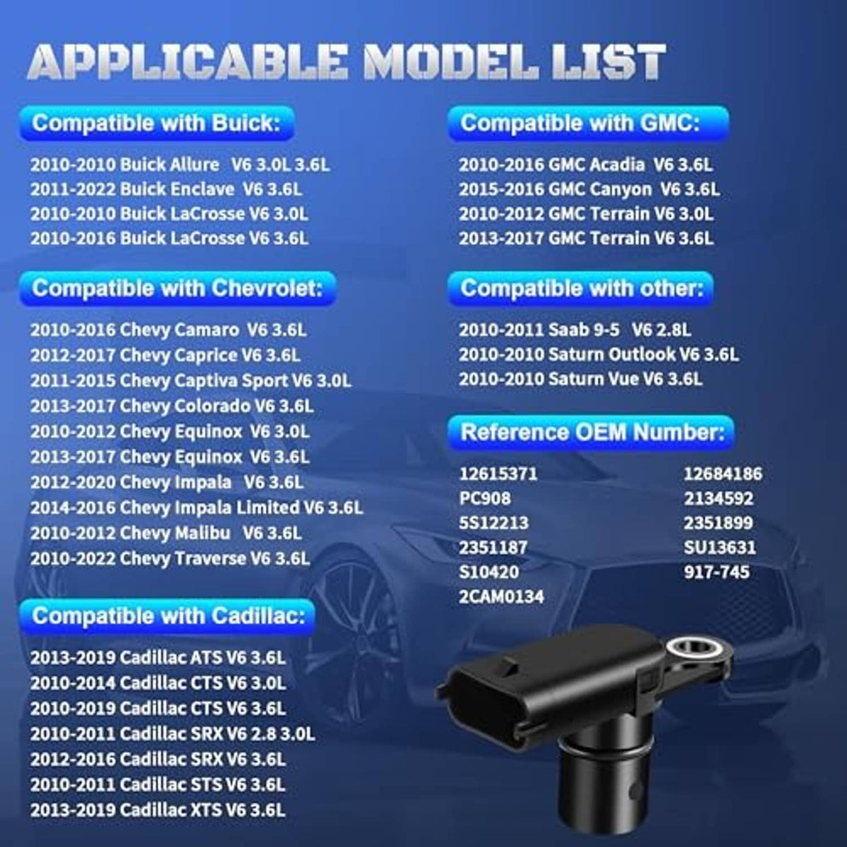 Camshaft position sensor with side plug and metal mounting ear