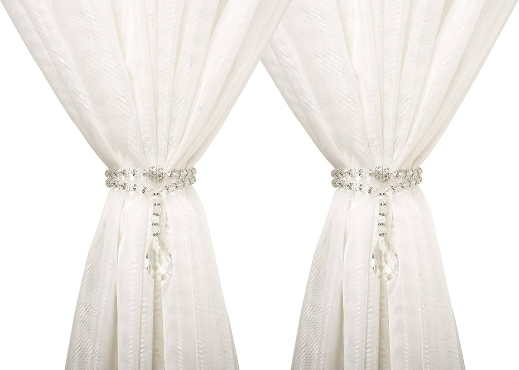 Crystal beaded magnetic curtain tieback with silver clasp and hanging crystal tassels
