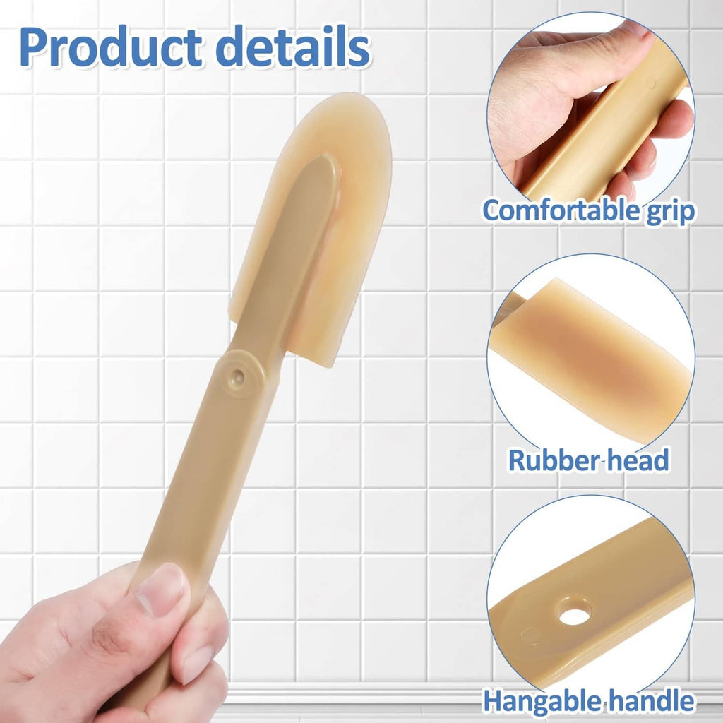 Tan rubber caulking tool with comfortable grip, rubber head, and hangable handle