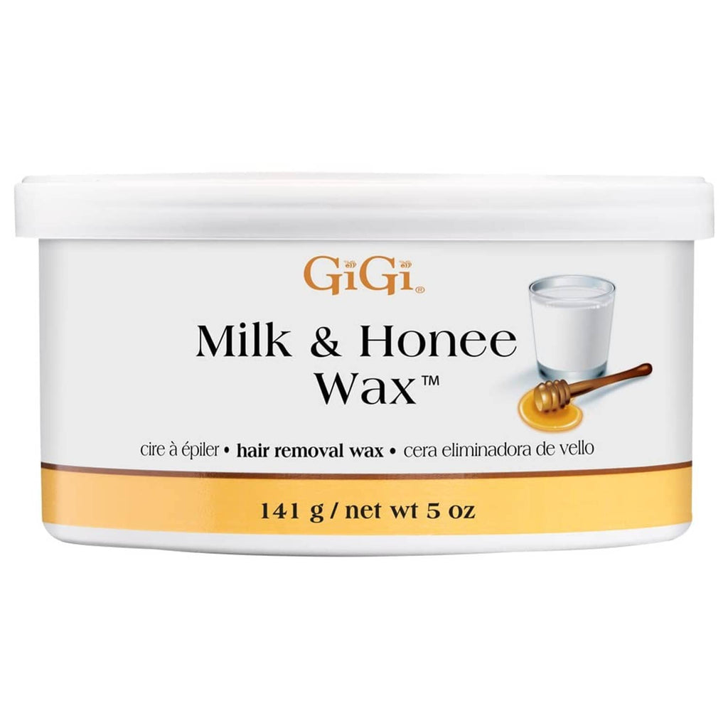 Milk & Honnee hair removal wax mini jar, white tub with gold label band