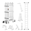 Multi-position folding ladder with side rails, steps, and stabilizer feet in white