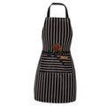 Black striped chef bib apron with adjustable neck strap and two front pockets