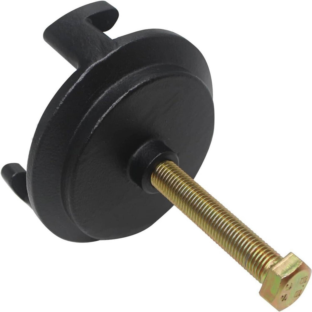 Black harmonic balancer puller with gold threaded center bolt and clamp arms