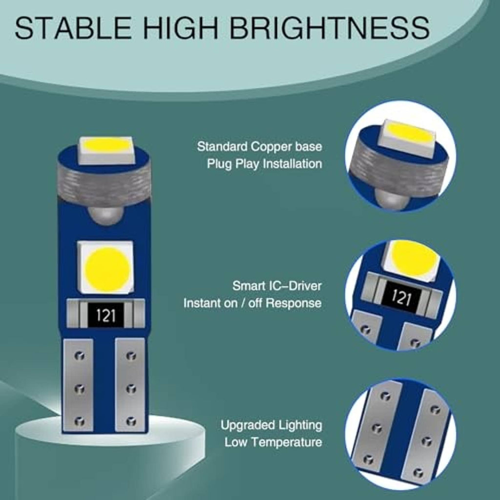 T5 wedge LED bulb, blue module with yellow LED chip, copper-style base and plug-in ends