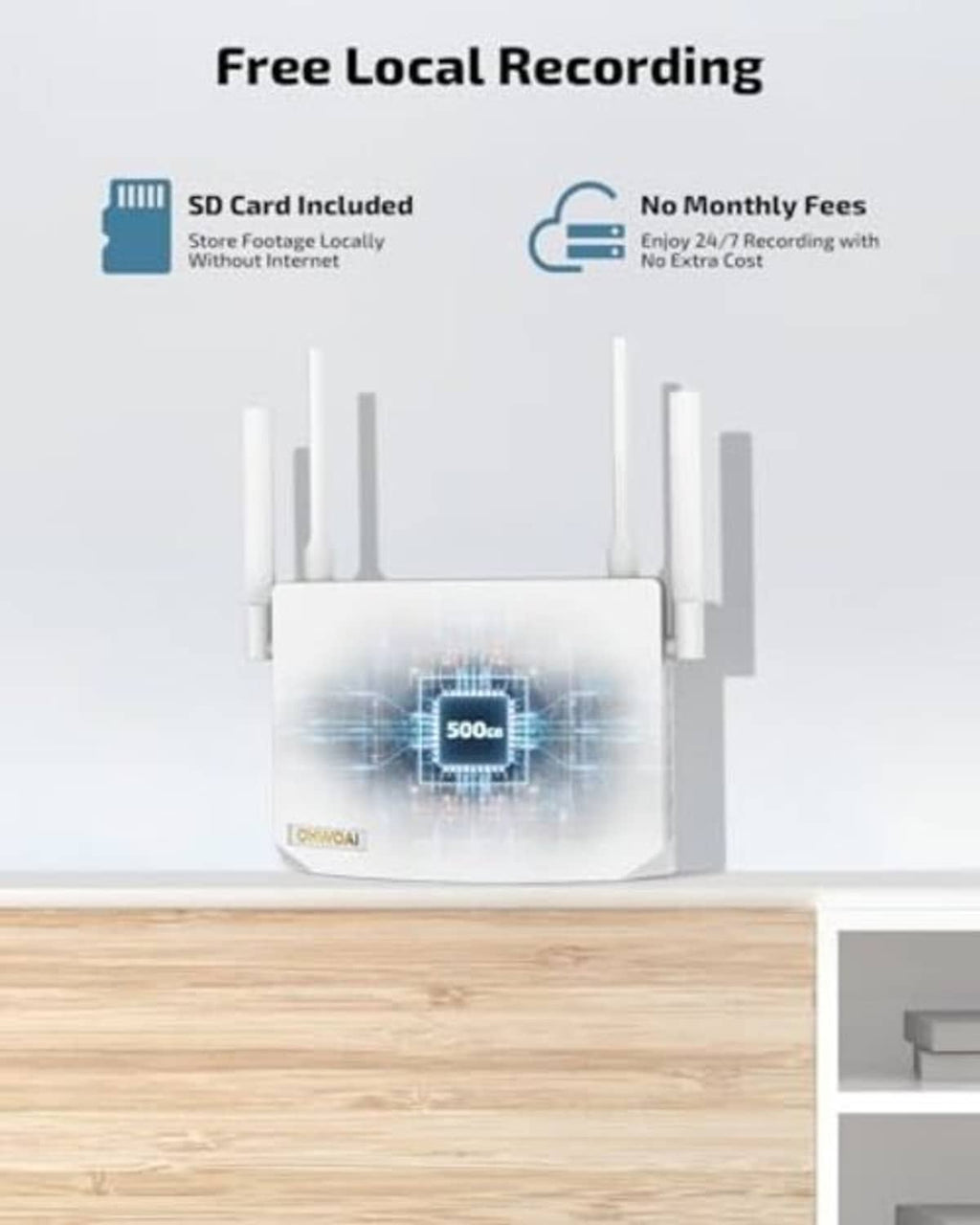 Indoor base station with antennas and 500GB storage for solar PTZ security cameras