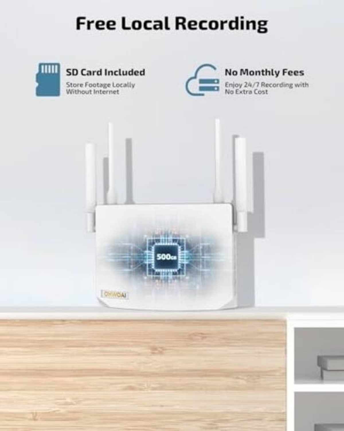 Indoor base station with antennas and 500GB storage for solar PTZ security cameras