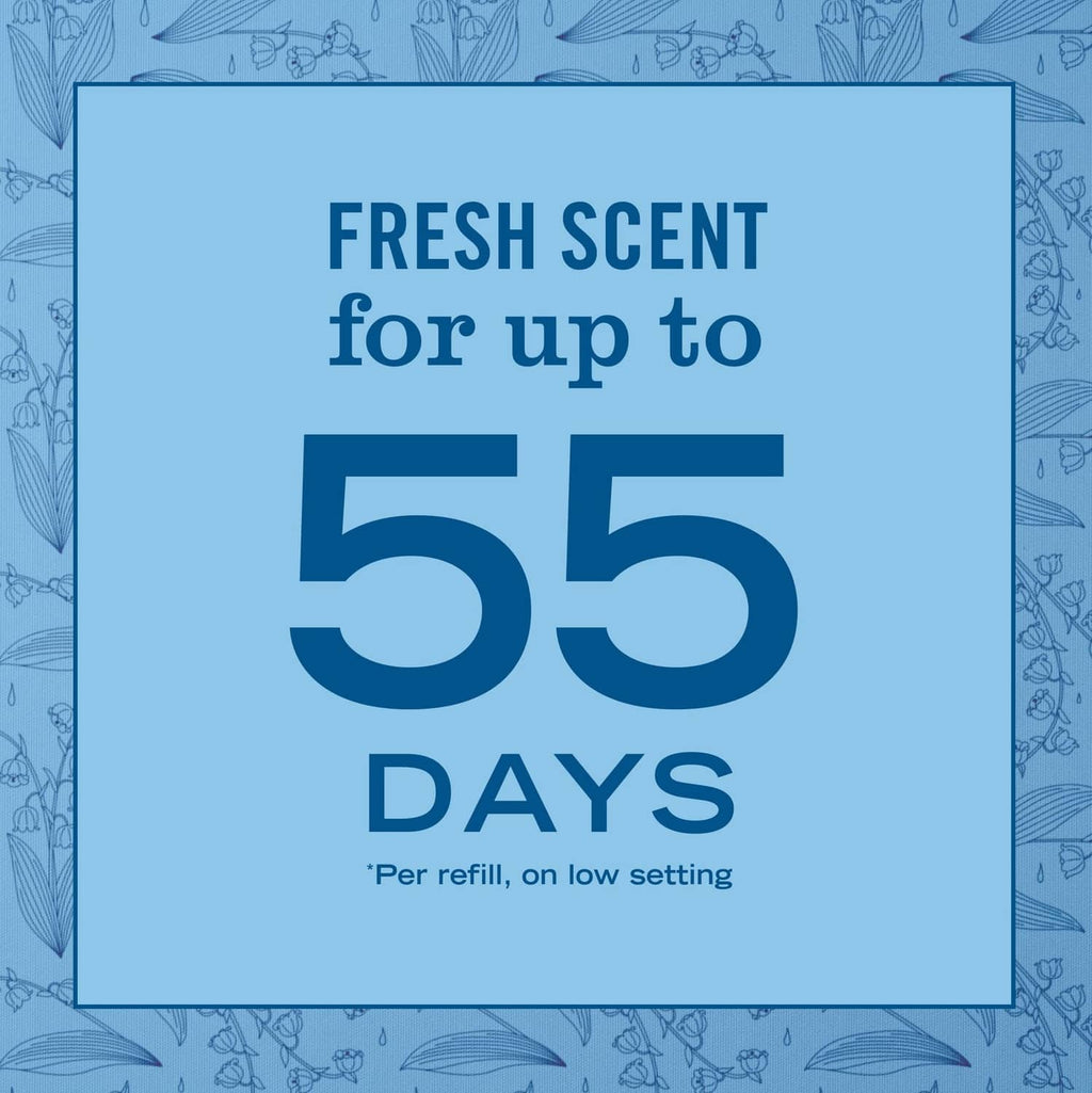 Fresh scent graphic: lasts up to 55 days per refill on low setting