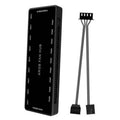 Black 9-port ARGB PWM fan hub showing side port labels with two wire connectors