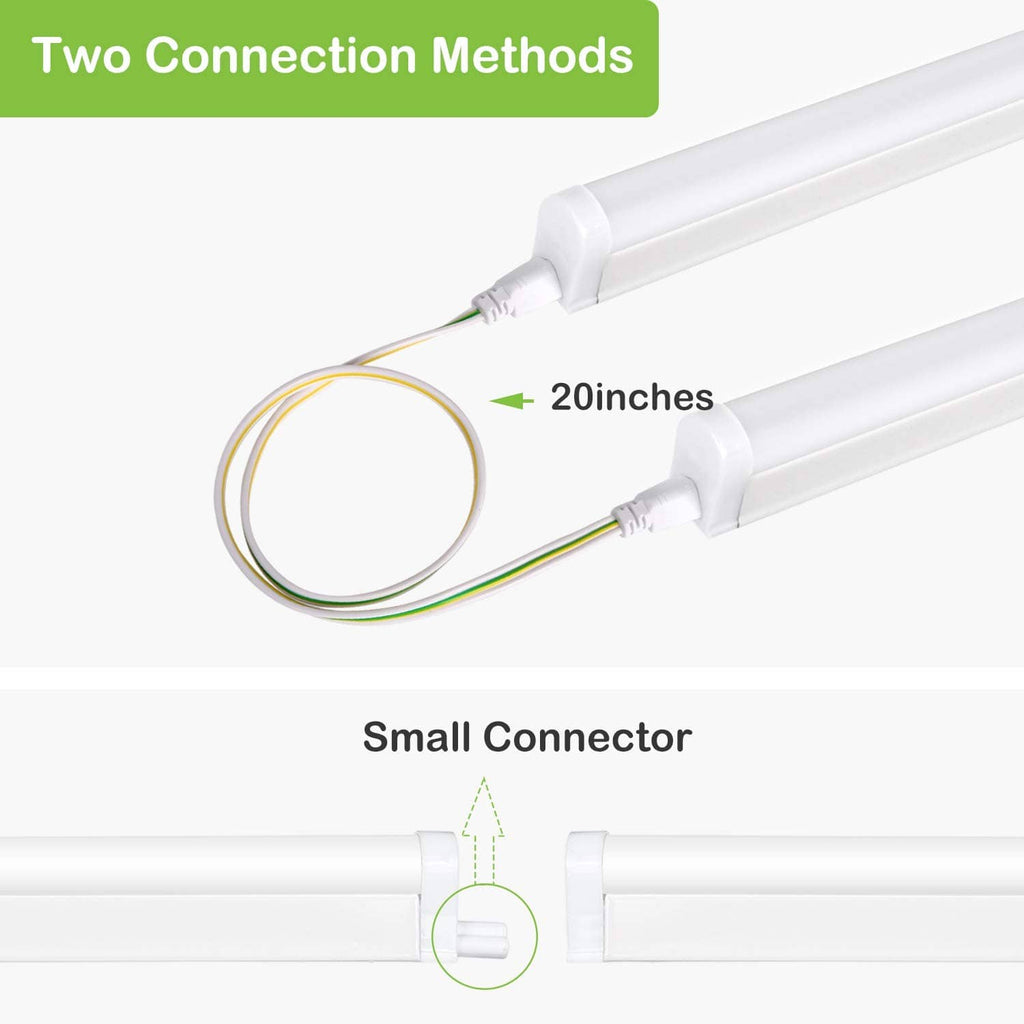 White LED tube light with connector wiring and end caps for linking fixtures