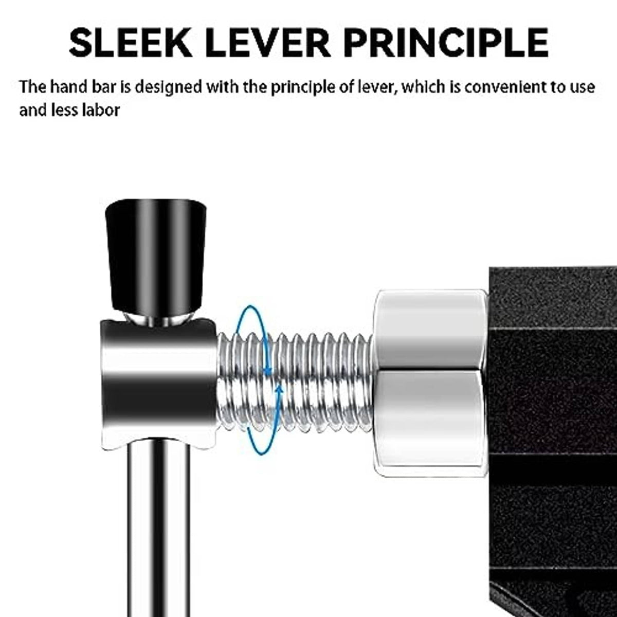 Chain breaker tool close-up with threaded screw and lever-action mechanism