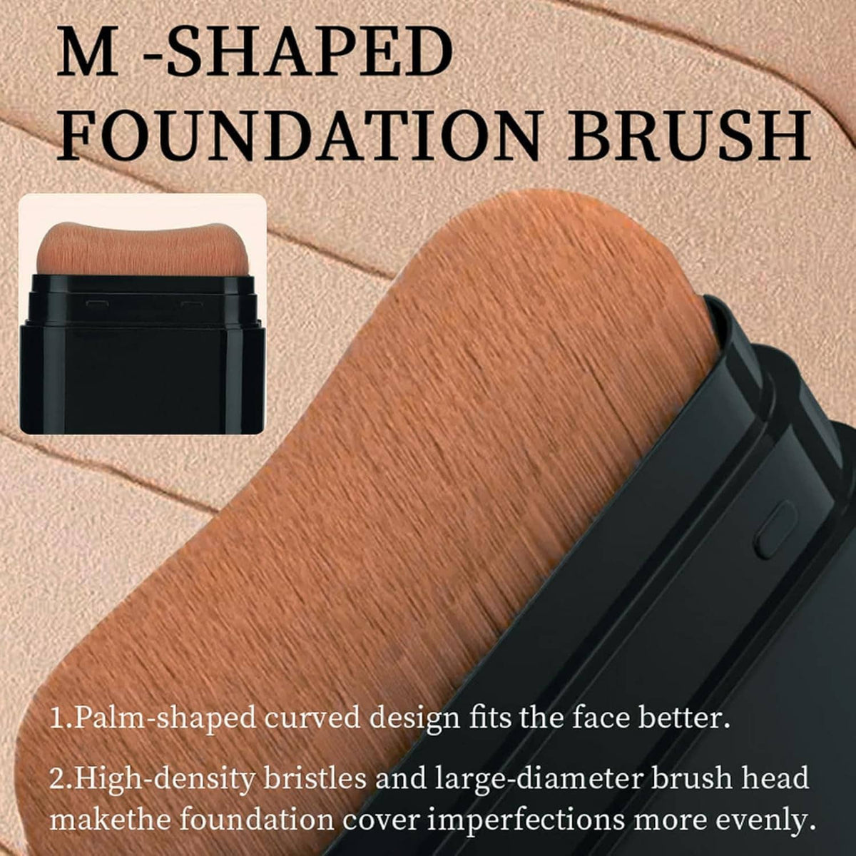 M-shaped foundation brush attached to a black concealer foundation stick applicator