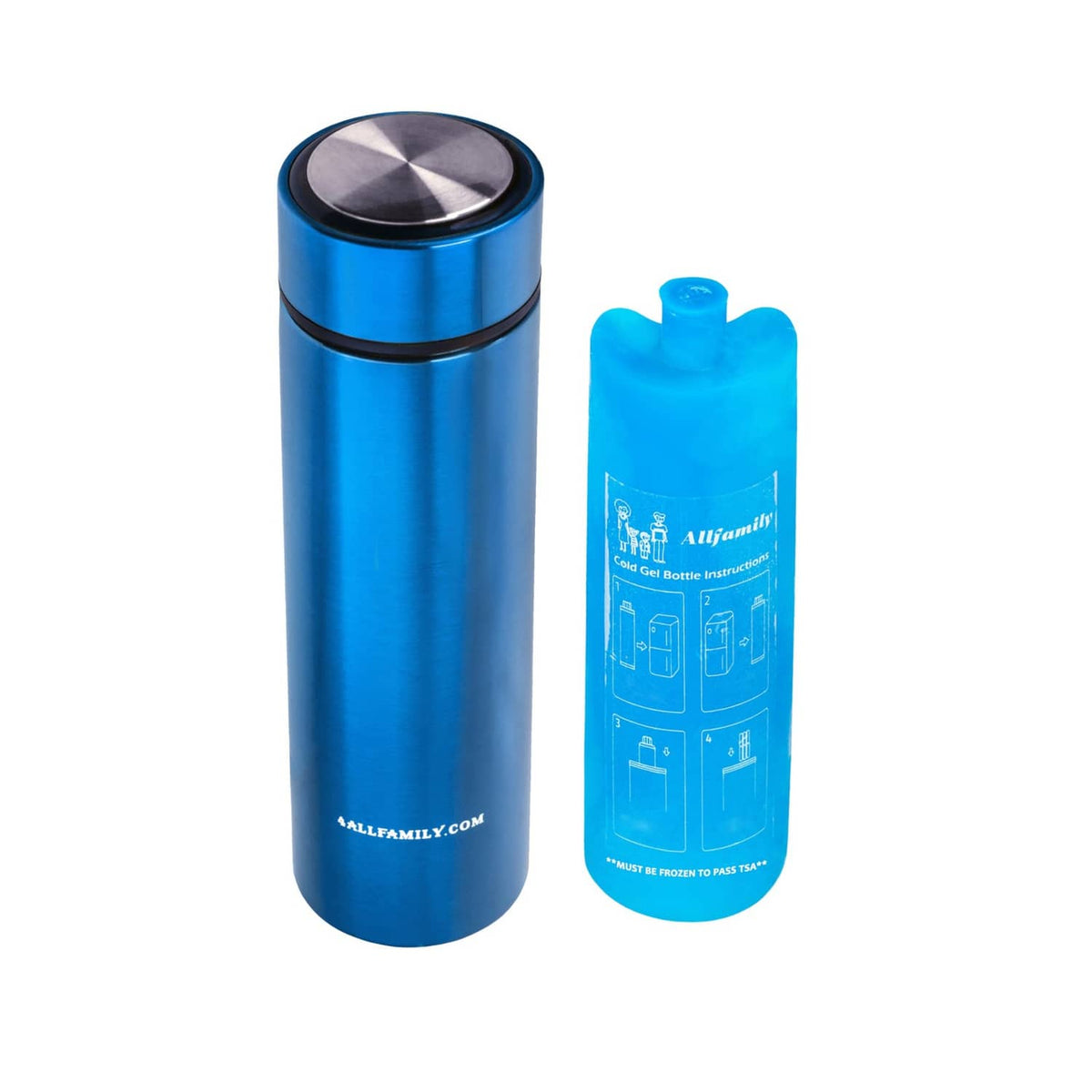 Blue insulated insulin travel cooler case with screw-top lid, tall cylinder