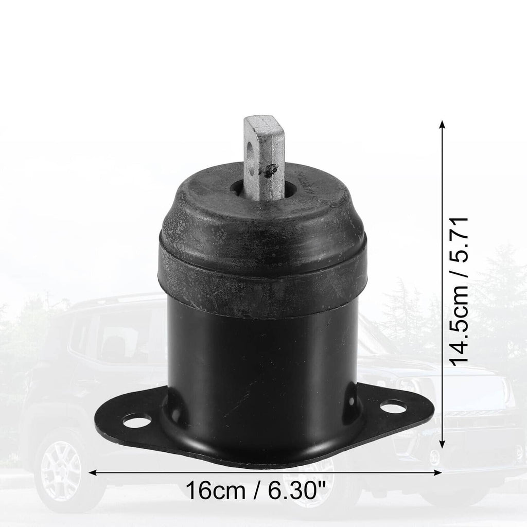 Black engine motor mount with metal stud and three-hole base plate; side view