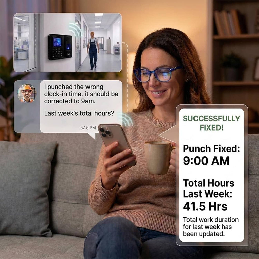Time clock app punch confirmation on a smartphone held near the attendance device