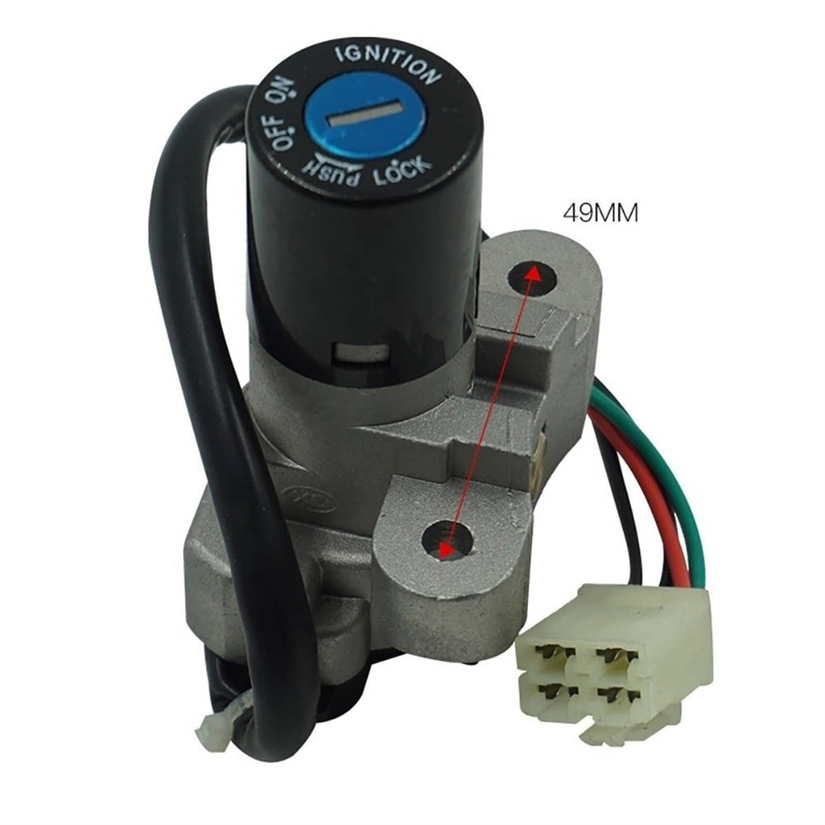 Ignition switch cylinder with OFF/IGN lock and wiring; 49MM mounting measurement