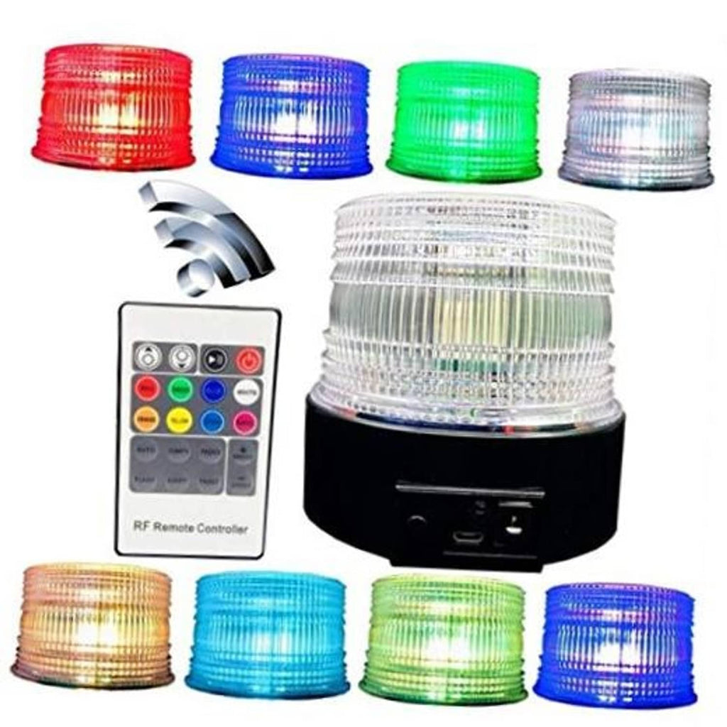 Multi-color LED strobe beacon set with clear dome units and remote controller