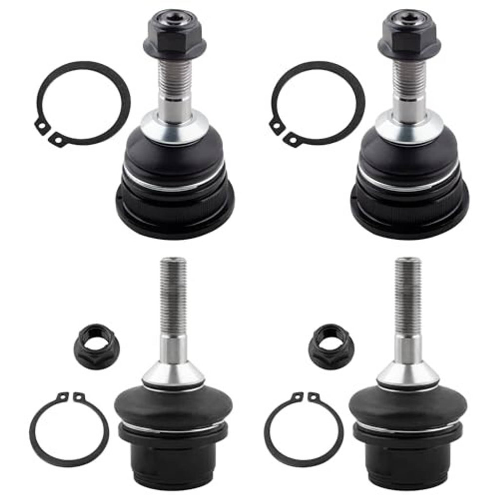 Front ball joint kit: two black boots, silver studs, nuts, and round mounting rings