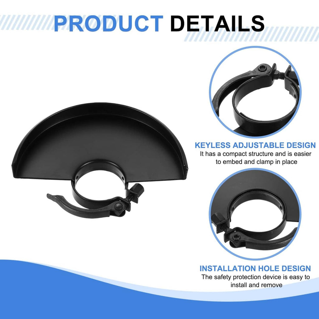 Black adjustable grinder guard with keyless clamp and circular opening