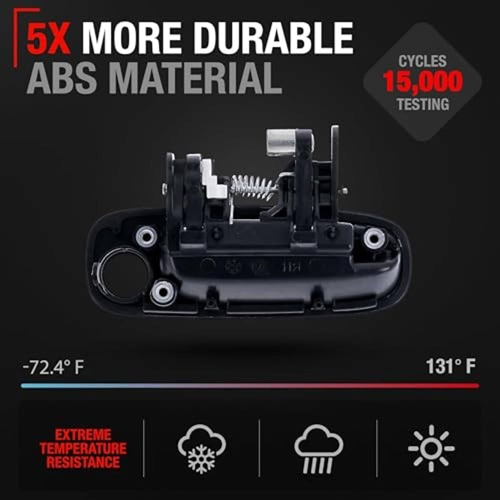 Black exterior door handle latch mechanism with spring and mounting clips