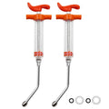 Orange adjustable dosing drench syringe gun with clear barrel and metal tube