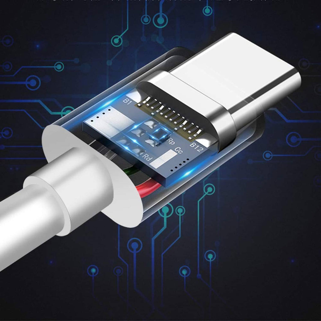 White USB-C plug adapter view with exposed connector pins