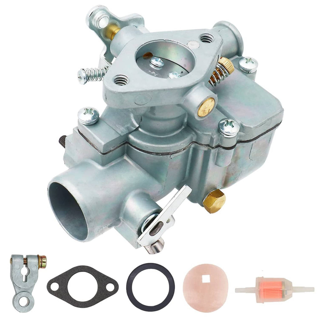 Carburetor assembly with metal body, fuel inlet, and air horn outlet