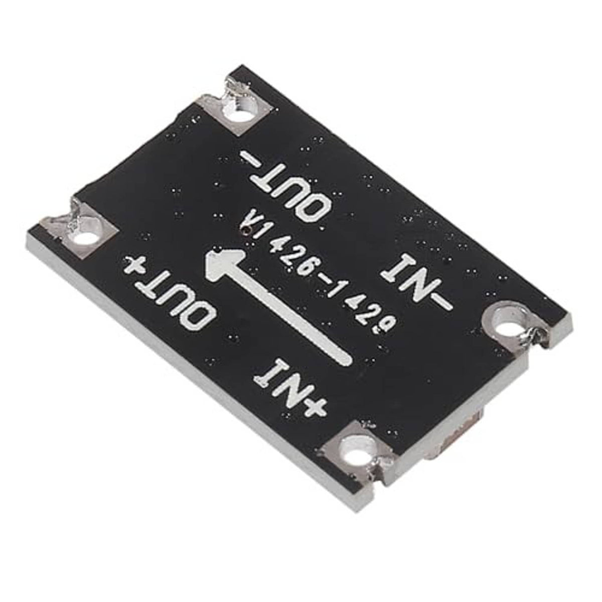 DC-DC power module PCB with output/input markings and mounting holes