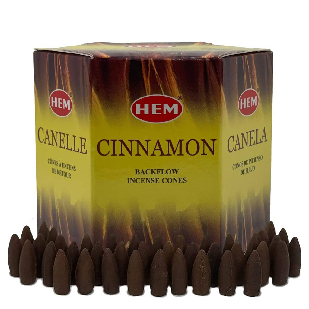 Backflow incense cones gift box with dark brown cones arranged along the front