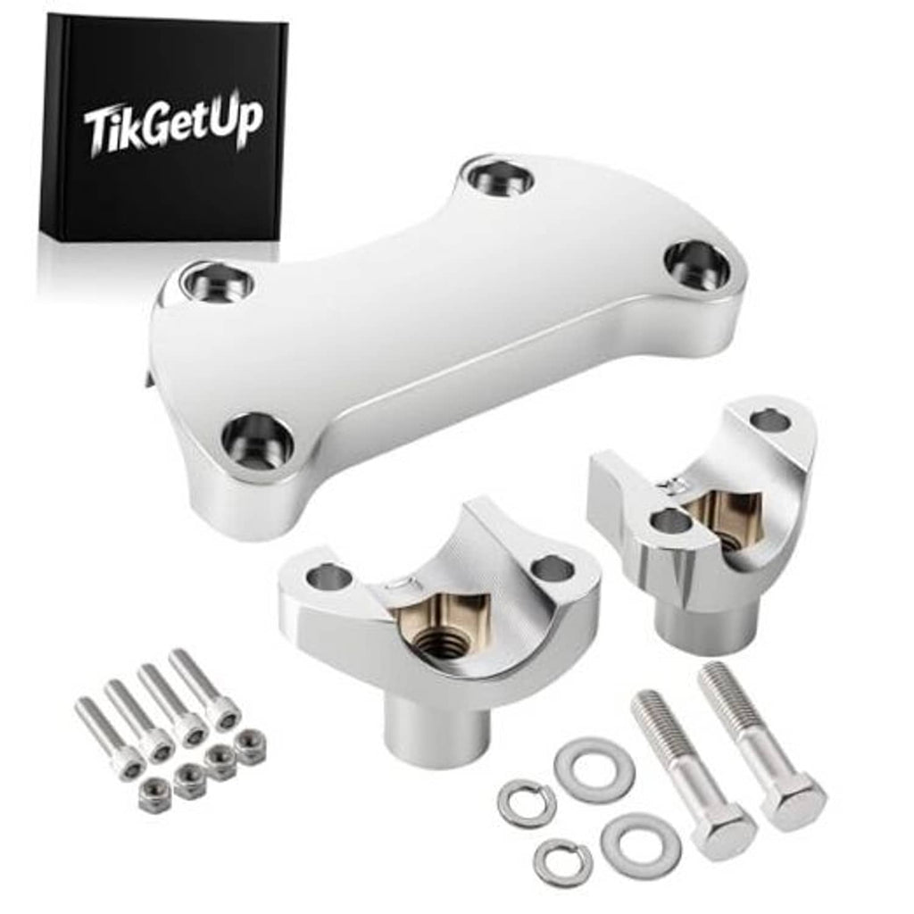 Chrome handlebar riser and top clamp kit with mounting hardware and washers