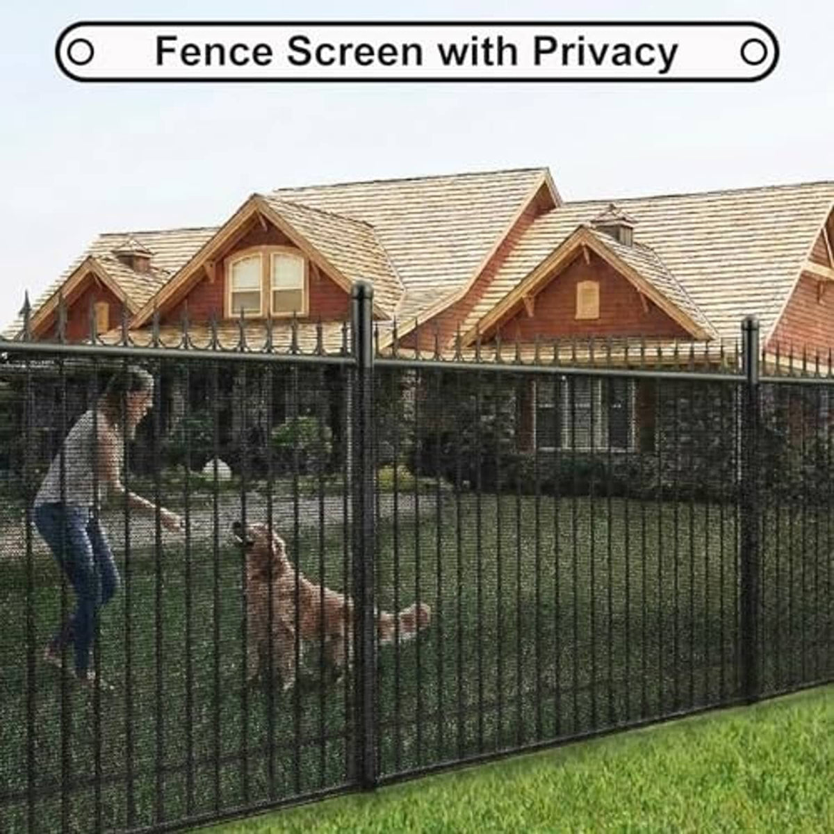 Dark gray shade mesh fence screen covering a tall backyard enclosure