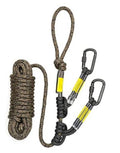 Dual-prusik safety rope with two carabiners, gray rope and yellow wraps