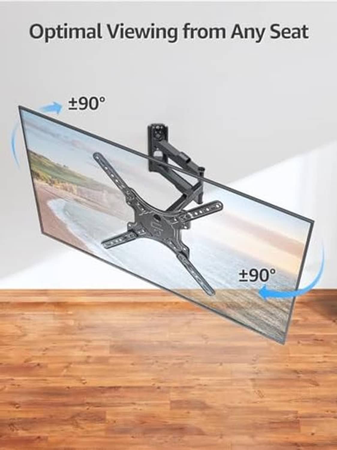 Black full-motion TV wall mount swivel bracket for wide-angle viewing