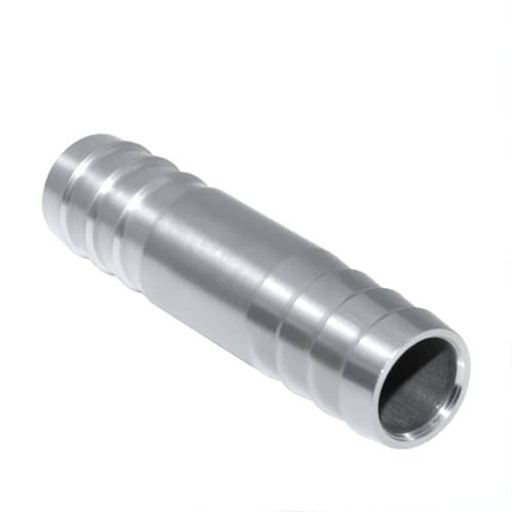 Stainless steel hose barb mender union, cylindrical connector with barbed ends