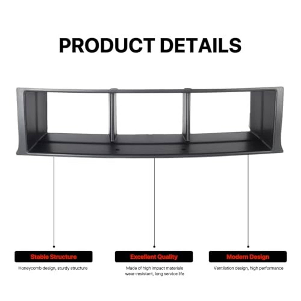 Black grille trim panel with three rectangular openings, product detail view