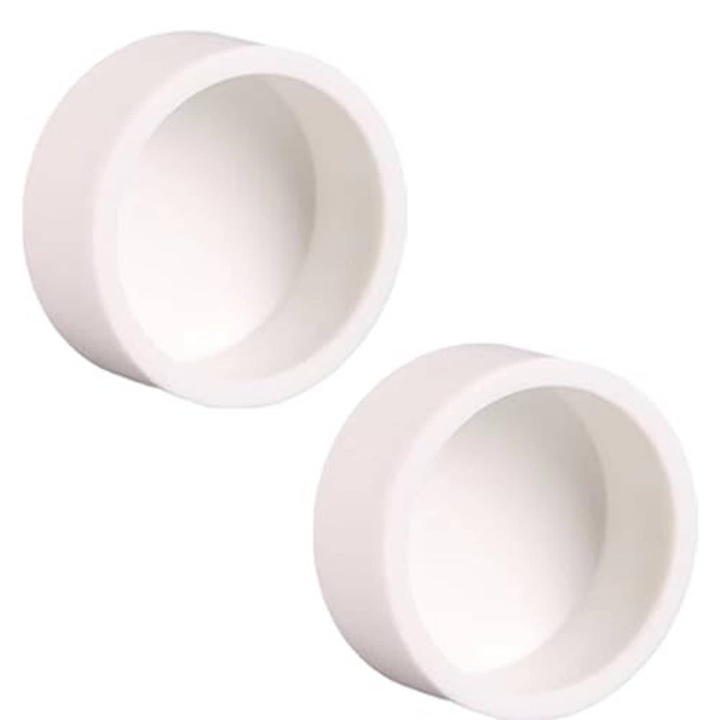 White 4 in PVC pipe end cap plug, two round caps with open inner hole