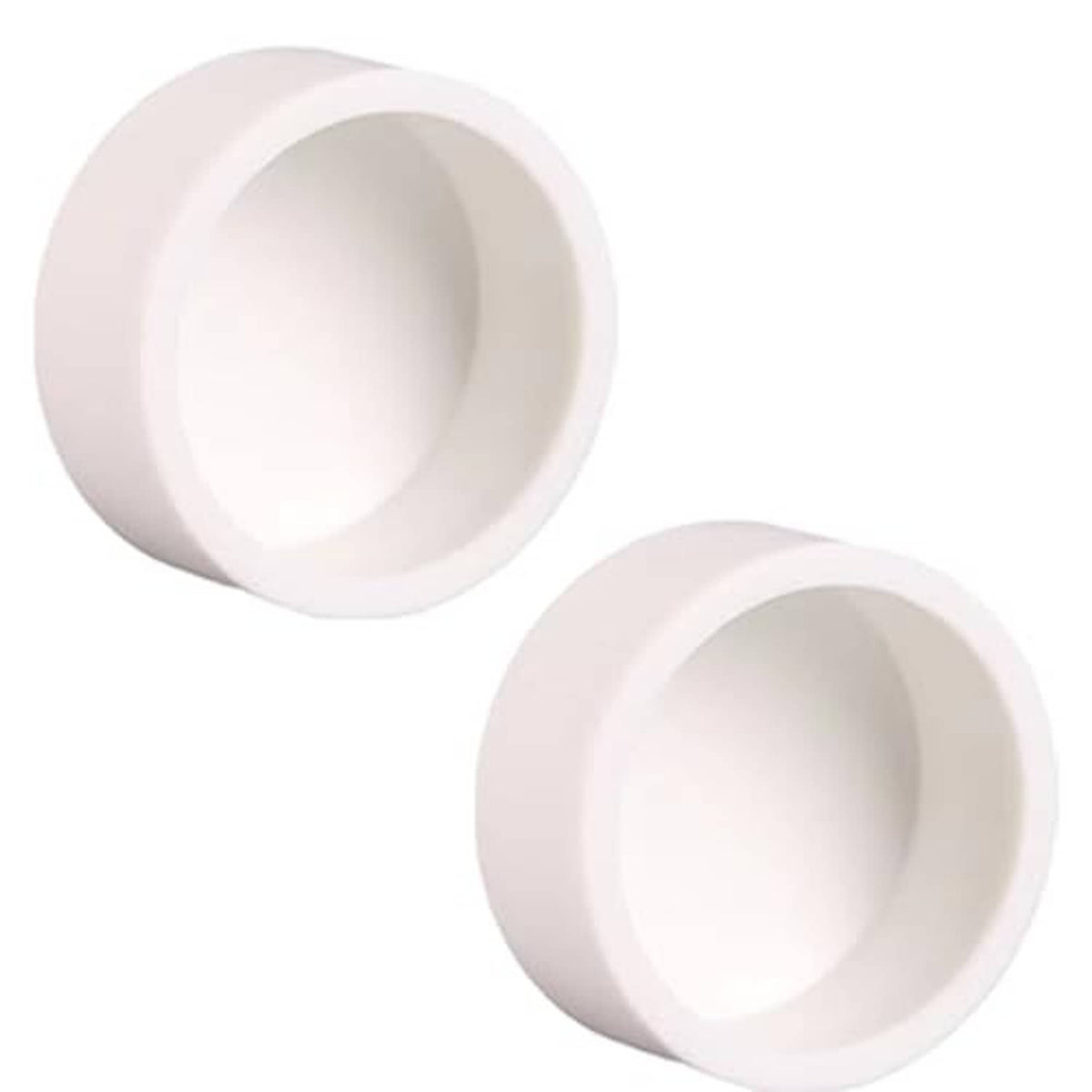 White 4 in PVC pipe end cap plug, two round caps with open inner hole