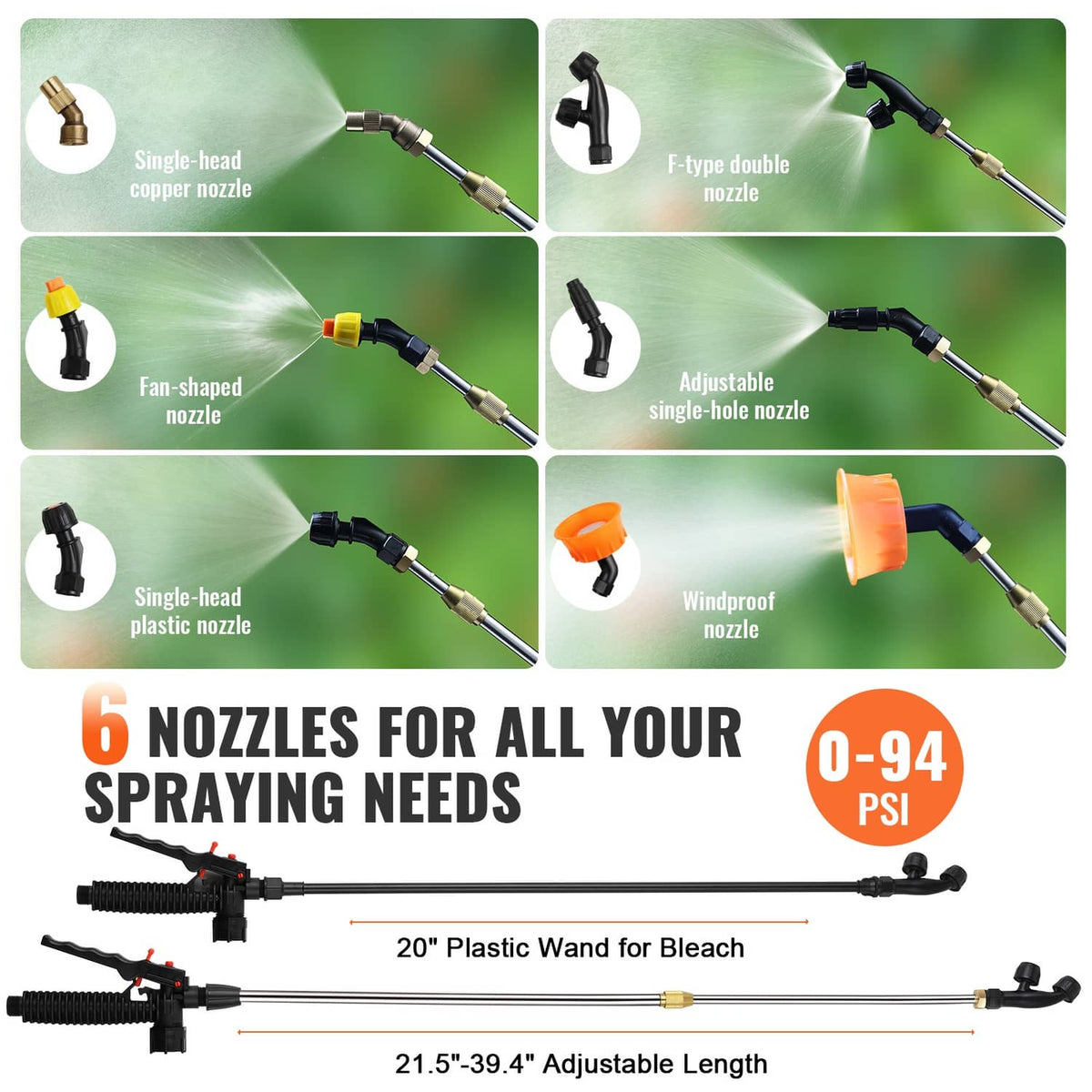 Sprayer nozzle set with multiple tips and adjustable spray wands for different spray patterns