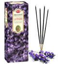 Lavender incense sticks pack with black sticks and purple flower accents