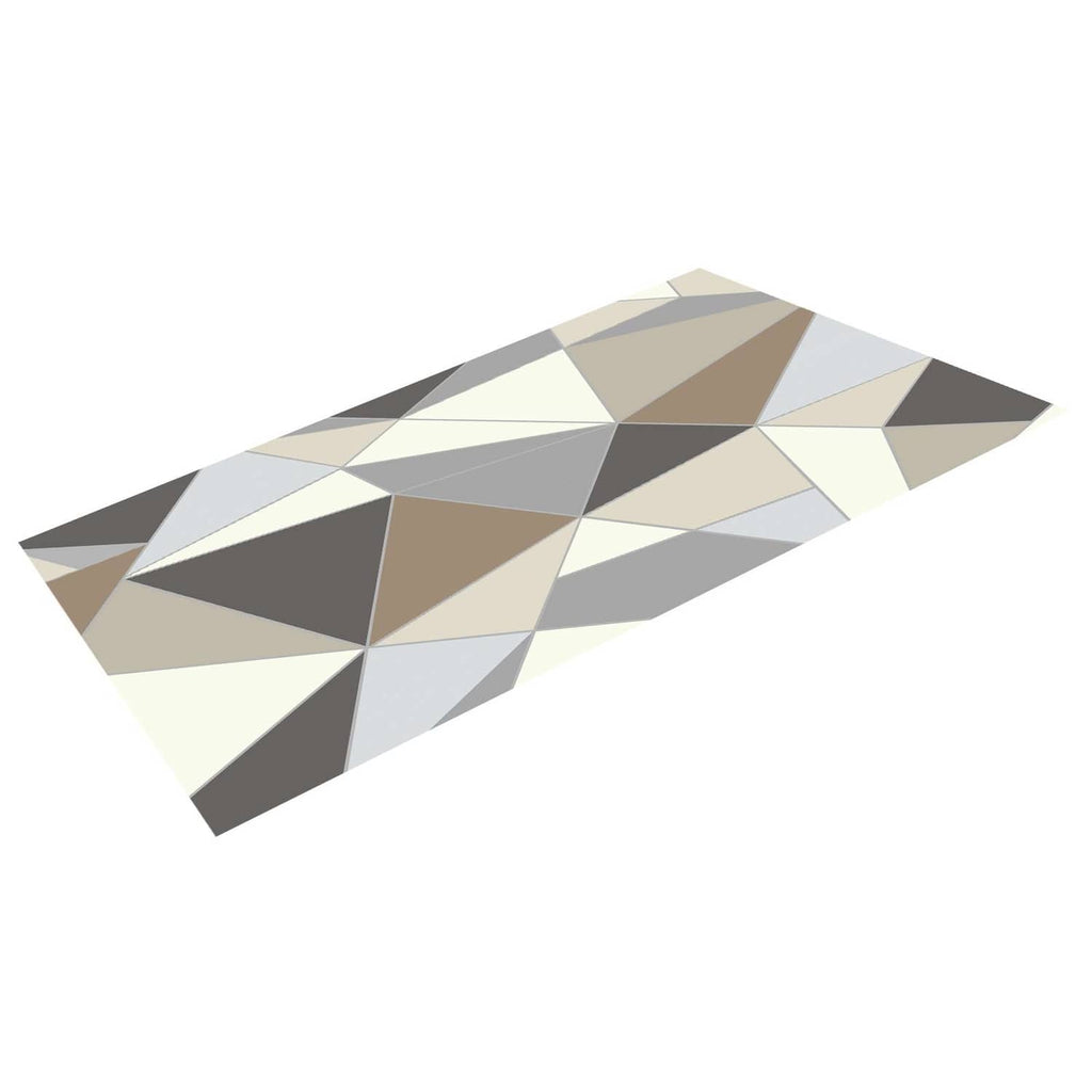 Diagonal layout geometric area rug with charcoal gray, beige, and white triangles