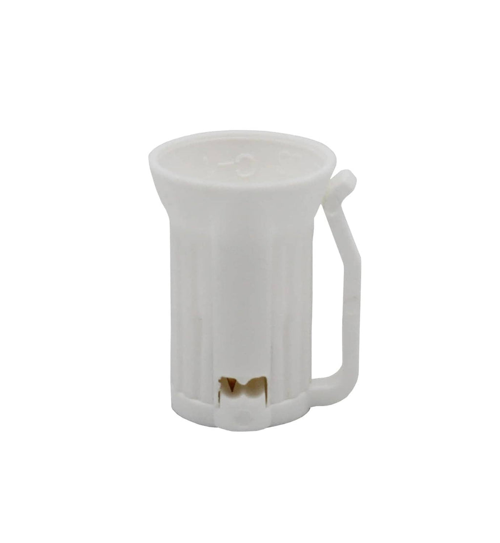 White C7 replacement light socket with side handle and two metal contacts at base
