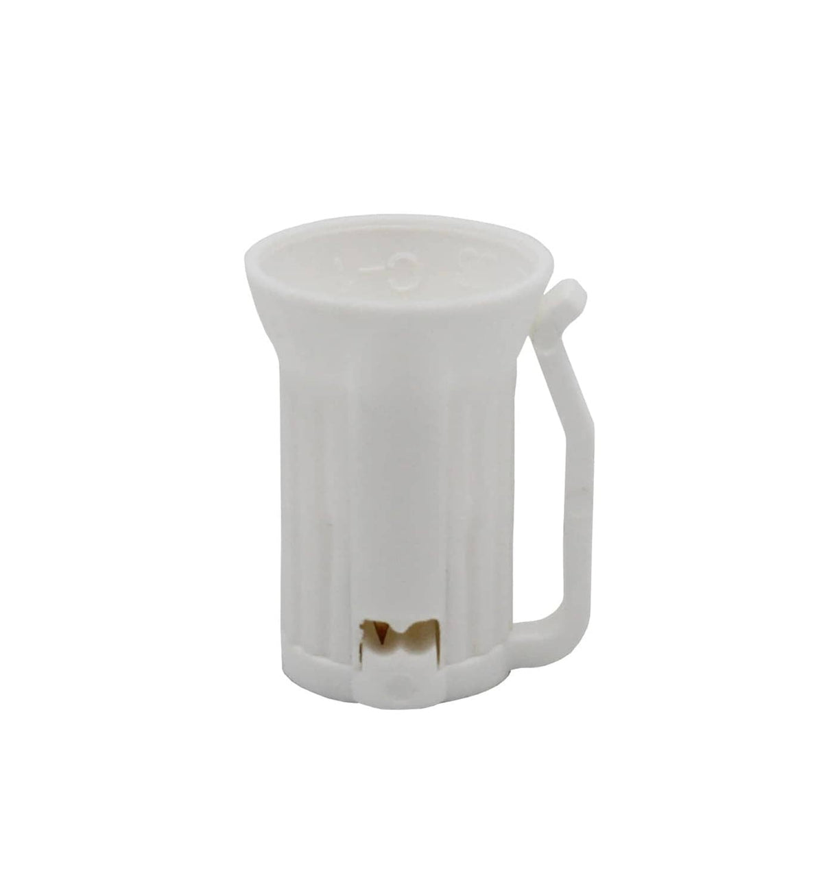 White C7 replacement light socket with side handle and two metal contacts at base