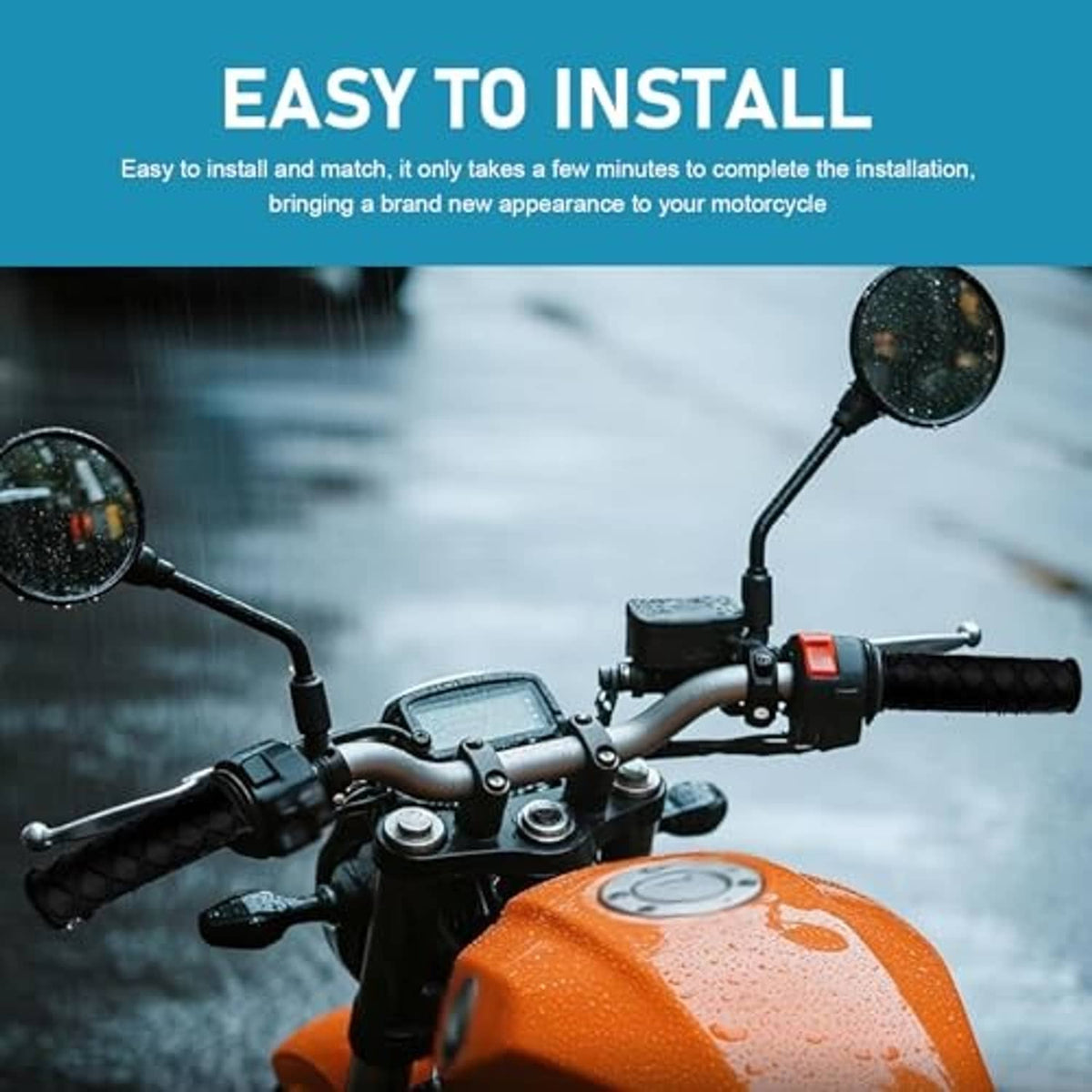Black motorcycle hand grips installed on handlebar, textured non-slip rubber surface