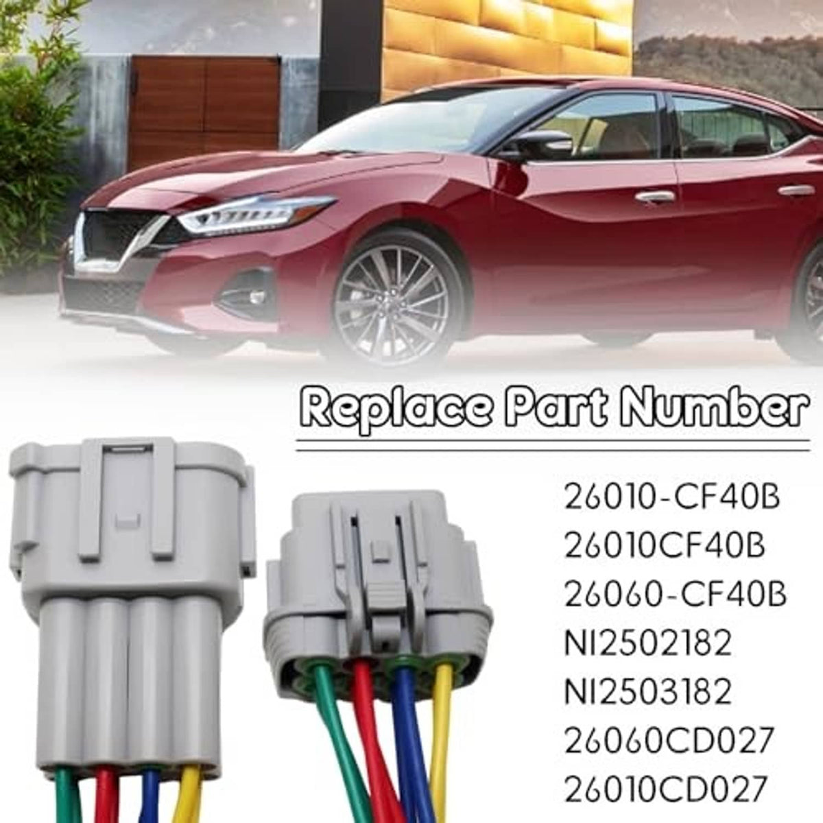 Headlight pigtail connector set with gray 8-pin housing and color-coded wires