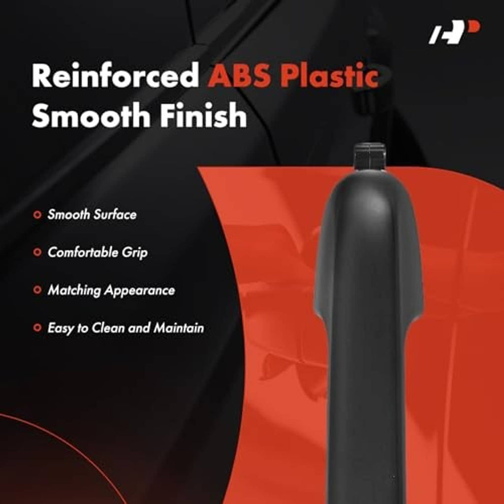 Black exterior door handle with smooth grip and rounded end cap, ABS plastic