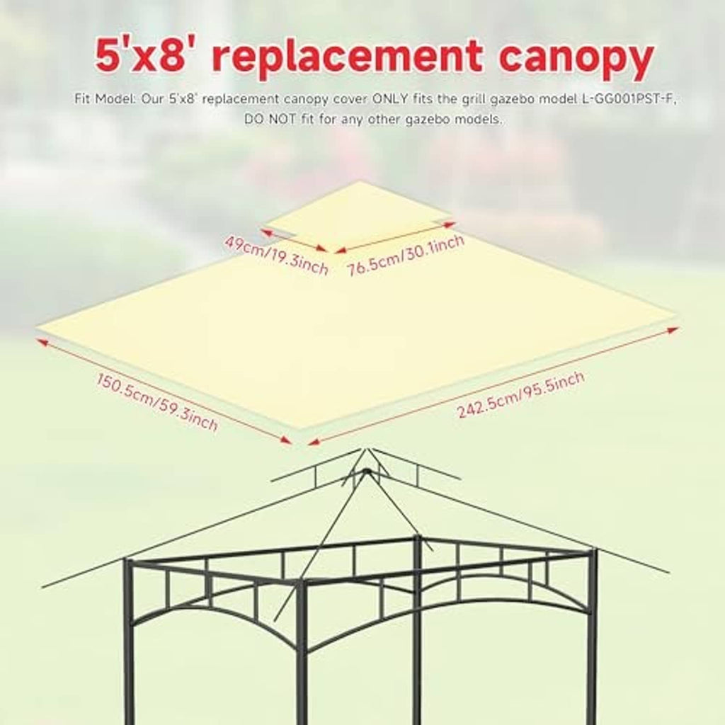 Cream replacement canopy top panel with size markings for 5x8 gazebo cover