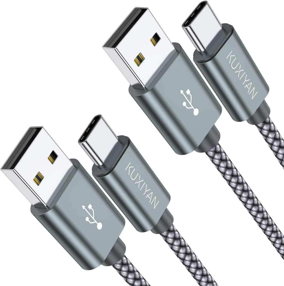 USB-C cable 2-pack with braided nylon; USB-A to USB-C connectors